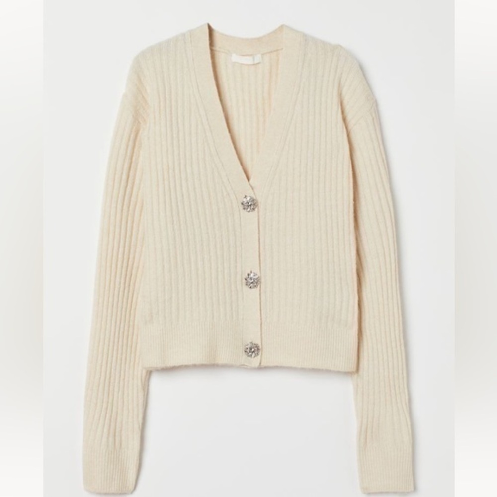 H&M Embellished Button Rib Knit Cardigan